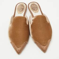 مملوكة مسبقًا René Caovilla Brown Satin and Crystal Embellished Mules Size 38