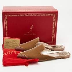 مملوكة مسبقًا René Caovilla Brown Satin and Crystal Embellished Mules Size 38