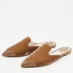 مملوكة مسبقًا René Caovilla Brown Satin and Crystal Embellished Mules Size 38
