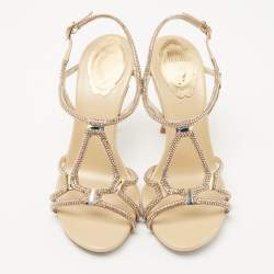 Pre Owned صندل رينيه كوفيللا فينيزيا كريستال وجلد بيج بحزام للكاحل مقاس 36