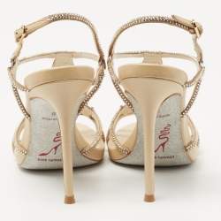 Pre Owned صندل رينيه كوفيللا فينيزيا كريستال وجلد بيج بحزام للكاحل مقاس 36