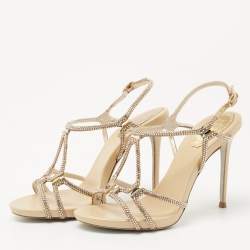 Pre Owned صندل رينيه كوفيللا فينيزيا كريستال وجلد بيج بحزام للكاحل مقاس 36