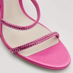 Pre Owned René Caovilla Pink Satin Cleo Crystal Embellished Sandals Size 38.5