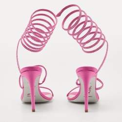 Pre Owned René Caovilla Pink Satin Cleo Crystal Embellished Sandals Size 38.5