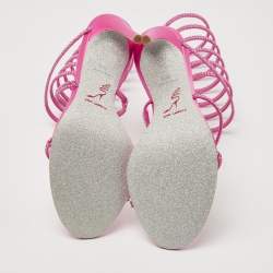 Pre Owned René Caovilla Pink Satin Cleo Crystal Embellished Sandals Size 38.5