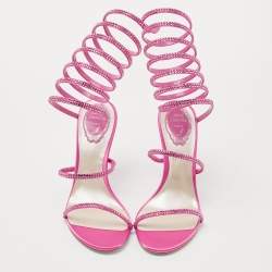 Pre Owned René Caovilla Pink Satin Cleo Crystal Embellished Sandals Size 38.5