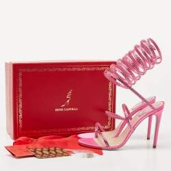 Pre Owned René Caovilla Pink Satin Cleo Crystal Embellished Sandals Size 38.5