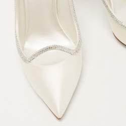 Pre Owned René Caovilla White Satin Crystal Embellished Sylvie Platform Pumps Size 35