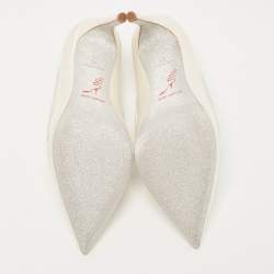 Pre Owned René Caovilla White Satin Crystal Embellished Sylvie Platform Pumps Size 35