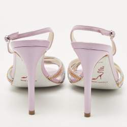 Pre Owned René Caovilla Multicolor Crystal Embellished Leather Vida Ankle Strap Sandals Size 36