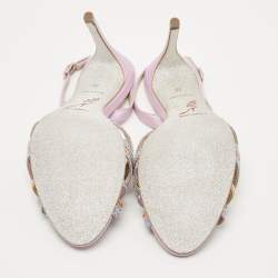 Pre Owned René Caovilla Multicolor Crystal Embellished Leather Vida Ankle Strap Sandals Size 36