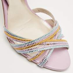 Pre Owned René Caovilla Multicolor Crystal Embellished Leather Vida Ankle Strap Sandals Size 36