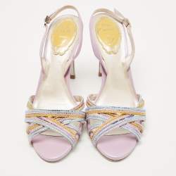 Pre Owned René Caovilla Multicolor Crystal Embellished Leather Vida Ankle Strap Sandals Size 36