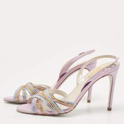 Pre Owned René Caovilla Multicolor Crystal Embellished Leather Vida Ankle Strap Sandals Size 36