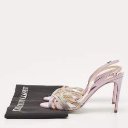 Pre Owned René Caovilla Multicolor Crystal Embellished Leather Vida Ankle Strap Sandals Size 36