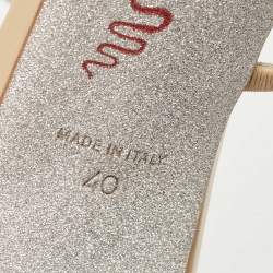 Pre Owned René Caovilla Metallic Beige Satin Crystal Embellished Cleo Ankle Wrap Sandals Size 40