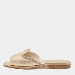 René Caovilla Metallic Gold Leather Mules Size 36