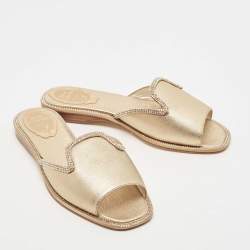 René Caovilla Metallic Gold Leather Mules Size 36