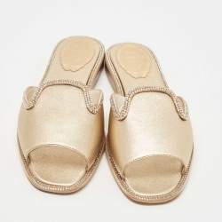René Caovilla Metallic Gold Leather Mules Size 36