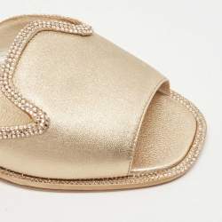 René Caovilla Metallic Gold Leather Mules Size 36