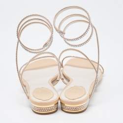 Pre Owned René Caovilla Metallic Gold Crystal Embellished Ankle Wrap Sandals Size 38