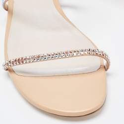 Pre Owned René Caovilla Metallic Gold Crystal Embellished Ankle Wrap Sandals Size 38