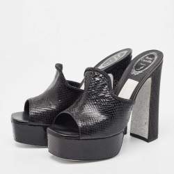 René Caovilla Black Python Slide Sandals Size 41