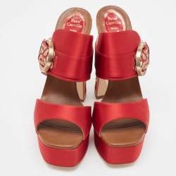 Pre Owned René Caovilla Red Satin Embellished Buckle Platform Sandals Size 41