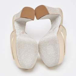 Pre Owned René Caovilla Metallic Gold Leather Crystal Embellished Slide Sandals Size 36