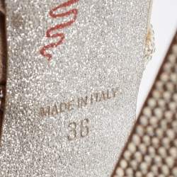 Pre Owned René Caovilla Metallic Gold Leather Crystal Embellished Slide Sandals Size 36