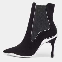 Pre Owned René Caovilla Black Suede and Fabric Ankle Boots Size 38