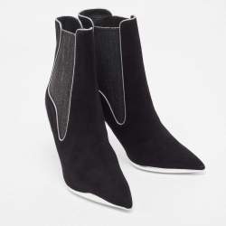Pre Owned René Caovilla Black Suede and Fabric Ankle Boots Size 38