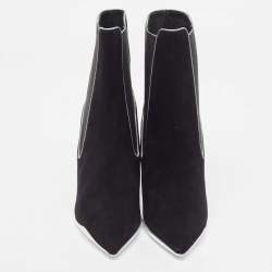 Pre Owned René Caovilla Black Suede and Fabric Ankle Boots Size 38