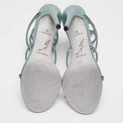 Pre Owned Rene Caovilla Blue Crystal Embellished Leather Cleo Sandals Size 36