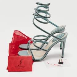 Pre Owned Rene Caovilla Blue Crystal Embellished Leather Cleo Sandals Size 36