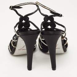 Pre Owned René Caovilla Black Cord Embellished Pearl Slingback Sandals Size 39