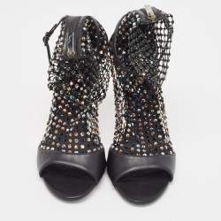 Rene Caovilla Black Leather and Crystal Embellished Mesh Galaxia Sandals Size 40