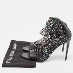 Rene Caovilla Black Leather and Crystal Embellished Mesh Galaxia Sandals Size 40