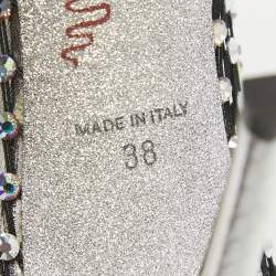 René Caovilla Silver Embossed Snakeskin and Crystal Embellished Mesh Galaxia Sandals Size 38