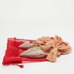 Pre Owned René Caovilla Pink Crystal Embellished Satin and Fabric Ankle Tie Flats Size 39