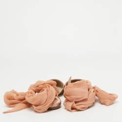 Pre Owned René Caovilla Pink Crystal Embellished Satin and Fabric Ankle Tie Flats Size 39