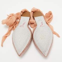 Pre Owned René Caovilla Pink Crystal Embellished Satin and Fabric Ankle Tie Flats Size 39
