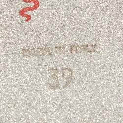 Pre Owned René Caovilla Pink Crystal Embellished Satin and Fabric Ankle Tie Flats Size 39