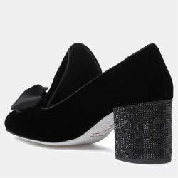 Pre Owned Rene Caovilla Black Velvet Block Heel Pumps Size 36.5