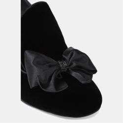 Pre Owned Rene Caovilla Black Velvet Block Heel Pumps Size 36.5