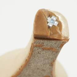 Pre Owned René Caovilla Beige Glitter Nubuck Leather Crystal Embellished Slingback Sandals Size 36.5