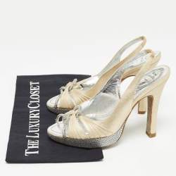 Pre Owned René Caovilla Beige Glitter Nubuck Leather Crystal Embellished Slingback Sandals Size 36.5