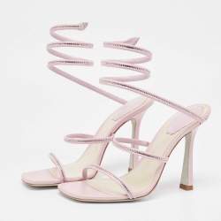 Pre Owned René Caovilla Purple  Leather Cleo Ankle Strap Sandals Size 37