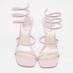 Pre Owned René Caovilla Purple  Leather Cleo Ankle Strap Sandals Size 37