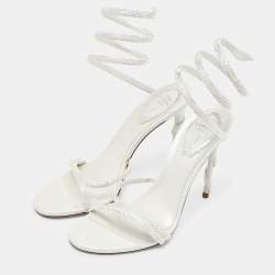 Pre Owned Rene Caovilla Pearl White Crystal Embellished Leather Cleo Sandals Size 37